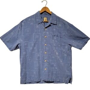 Silk‎ Palm Tree Tropical Shirt Wooden Buttons Vacation Cruise Men's XL